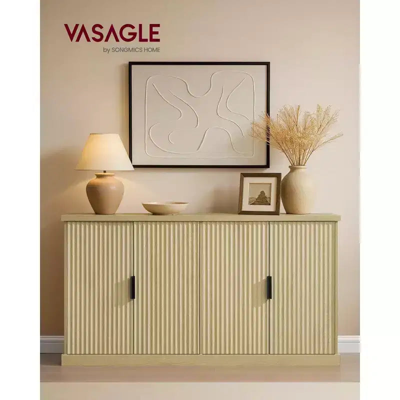 Buffet 4 portes cannelé – Chêne Beige / Gris Lavé