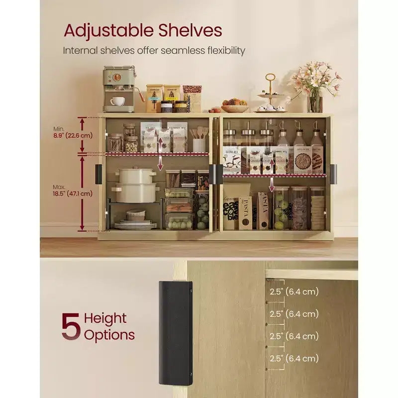 Buffet 4 portes cannelé – Chêne Beige / Gris Lavé