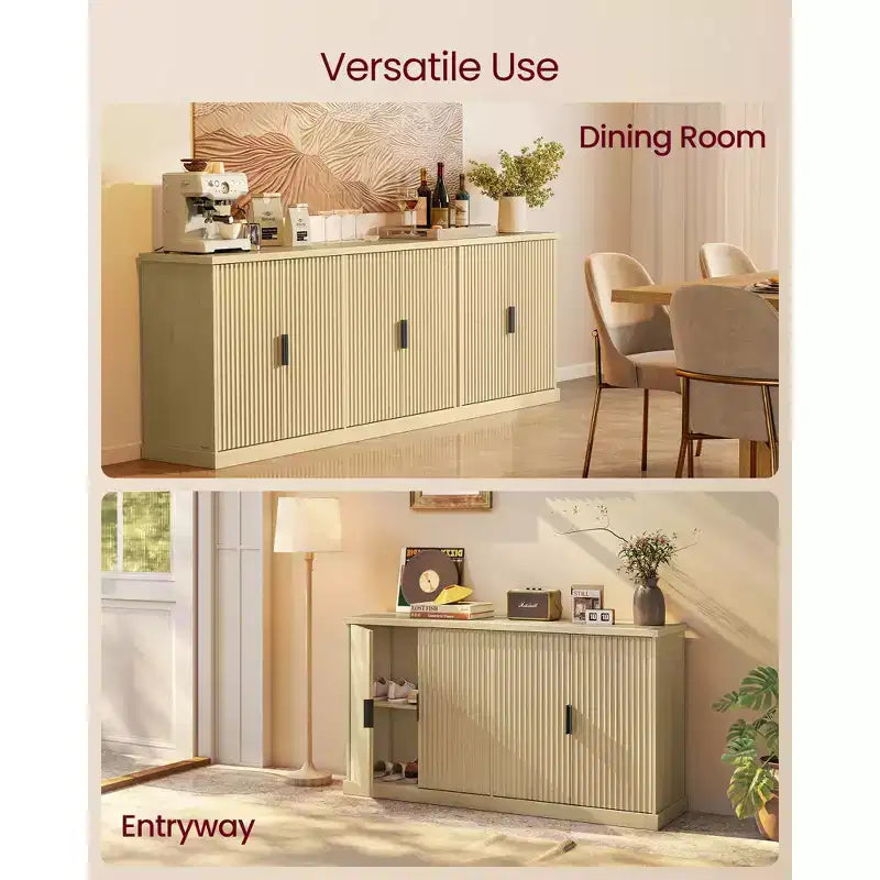 Buffet 4 portes cannelé – Chêne Beige / Gris Lavé