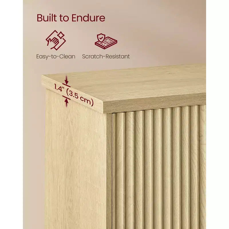 Buffet 4 portes cannelé – Chêne Beige / Gris Lavé