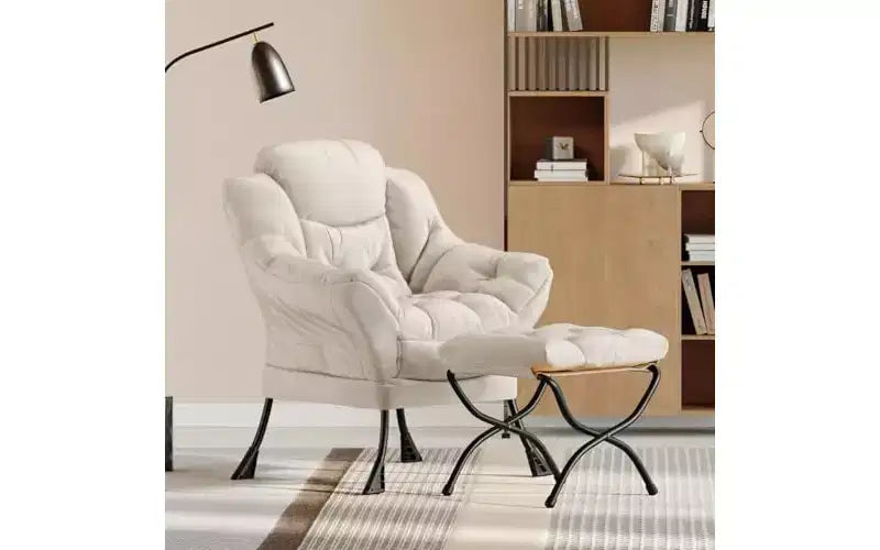 Fauteuil de salon en similicuir gris avec ottoman – Une place