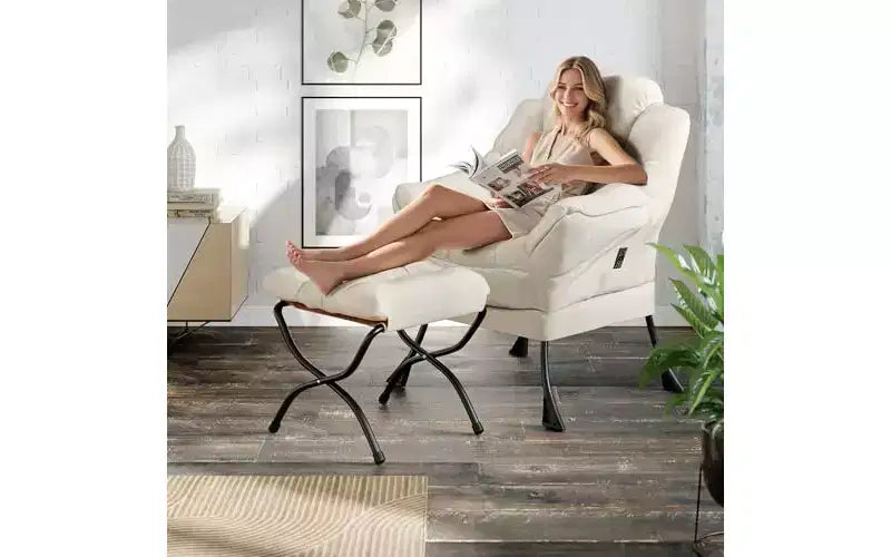Fauteuil de salon en similicuir gris avec ottoman – Une place