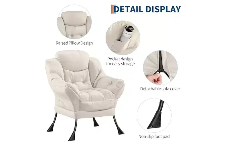 Fauteuil de salon en similicuir gris avec ottoman – Une place