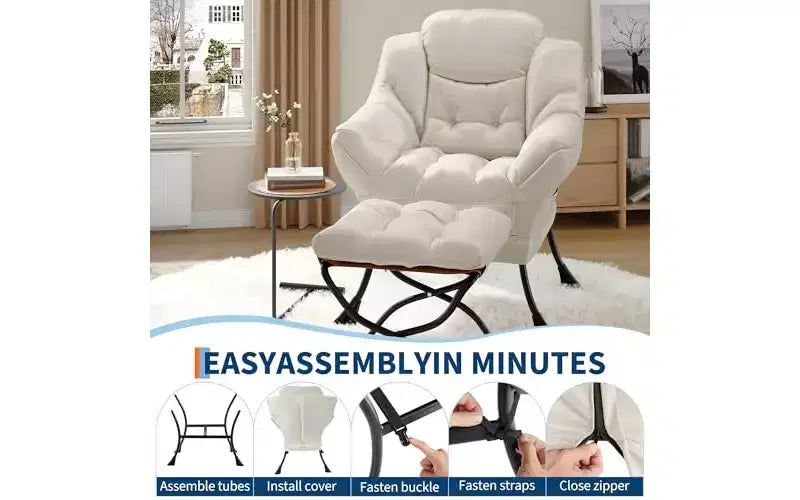 Fauteuil de salon en similicuir gris avec ottoman – Une place