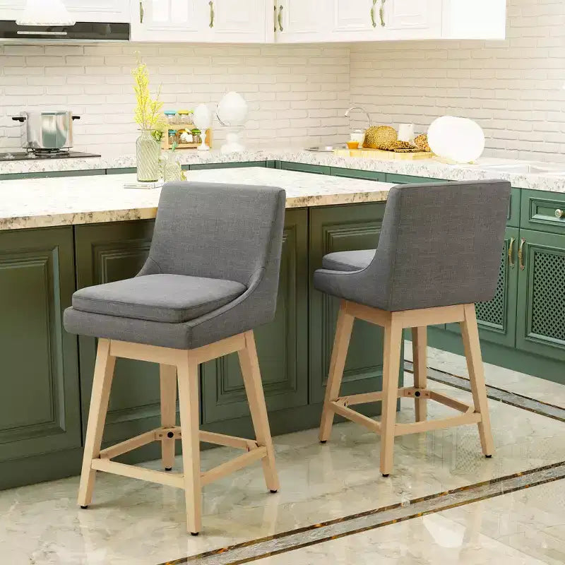 Tabouret de comptoir pivotant en lin bleu, lot de 2 (structure en métal, rembourré)