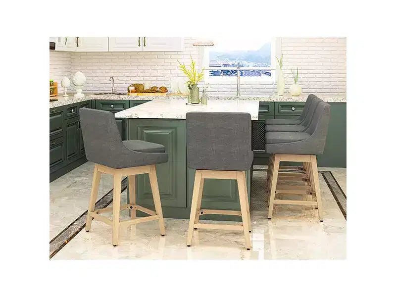 Tabouret de comptoir pivotant en lin bleu, lot de 2 (structure en métal, rembourré)