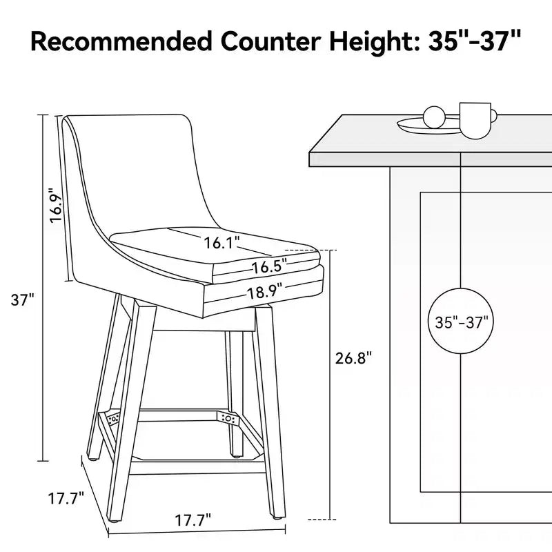 Tabouret de comptoir pivotant en lin bleu, lot de 2 (structure en métal, rembourré)