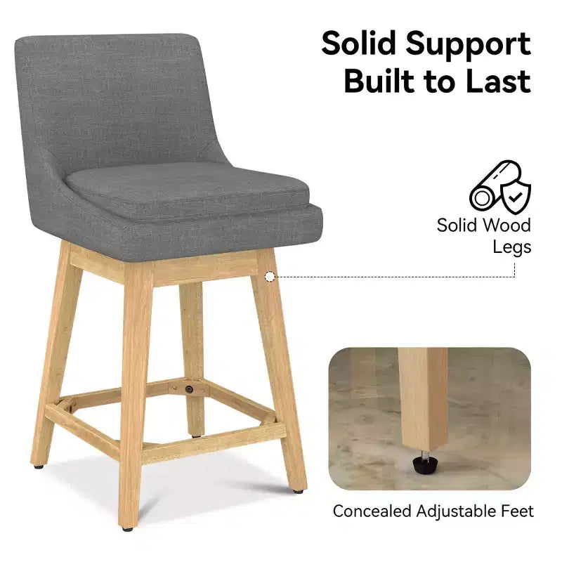 Tabouret de comptoir pivotant en lin bleu, lot de 2 (structure en métal, rembourré)