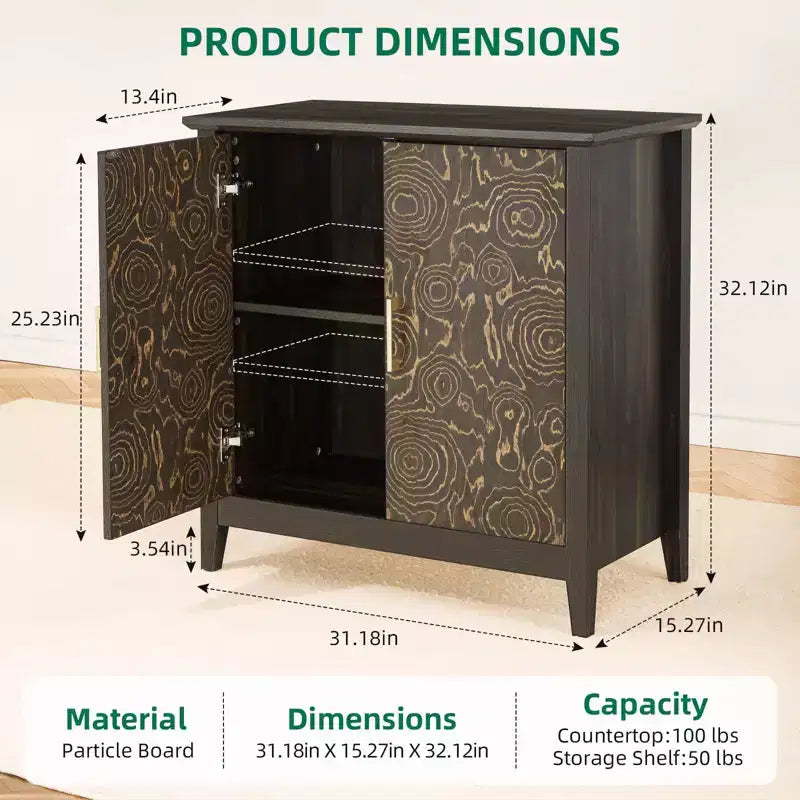 Bahut à 2 portes en bois marron avec étagère réglable | Style Campagne | 31" L