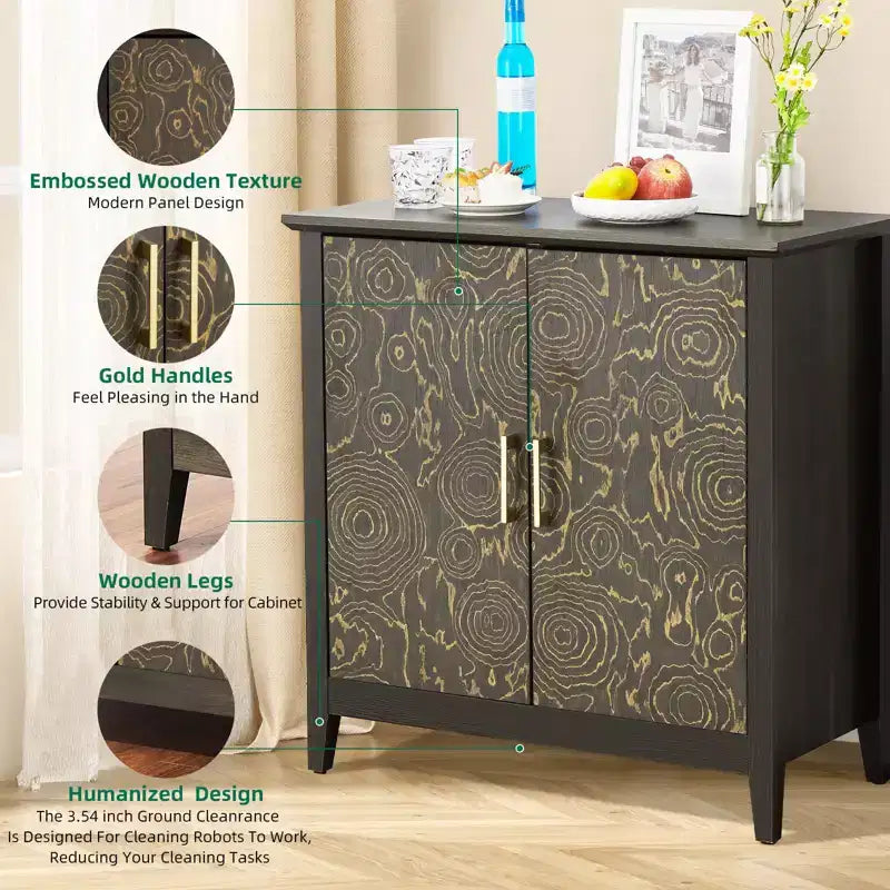 Bahut à 2 portes en bois marron avec étagère réglable | Style Campagne | 31" L