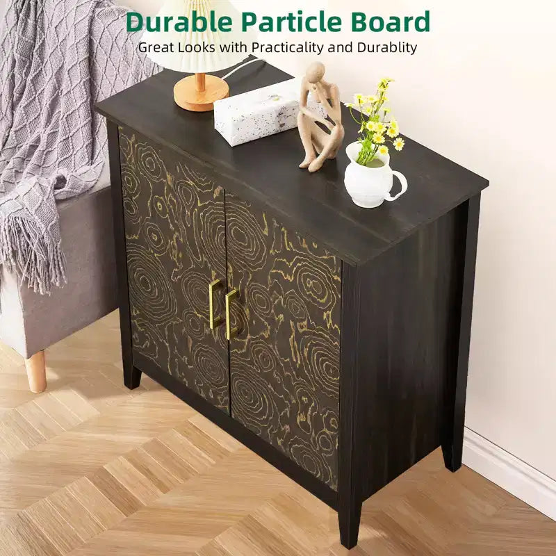 Bahut à 2 portes en bois marron avec étagère réglable | Style Campagne | 31" L