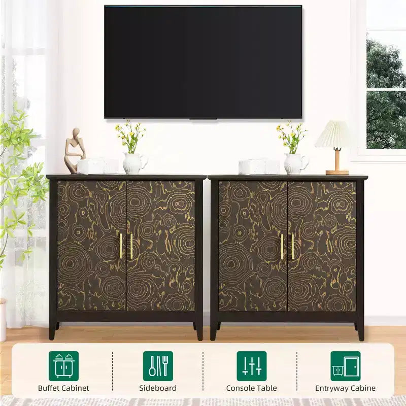 Bahut à 2 portes en bois marron avec étagère réglable | Style Campagne | 31" L