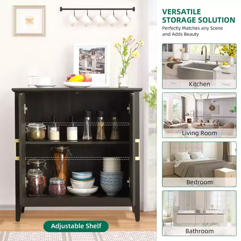Bahut à 2 portes en bois marron avec étagère réglable | Style Campagne | 31" L