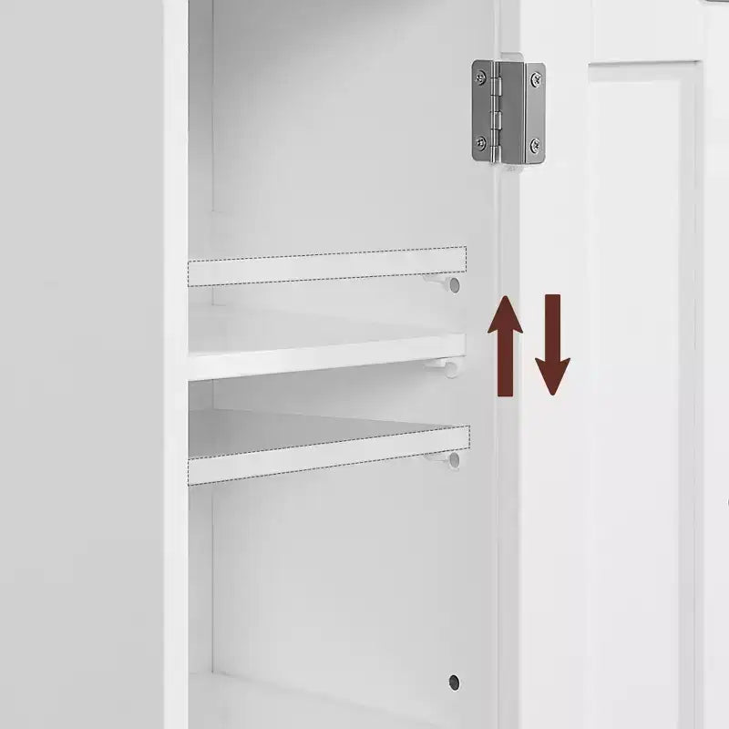 Meuble bas de salle de bain autoportant étroit en gris tourterelle/blanc avec porte, 4 étagères, usage individuel