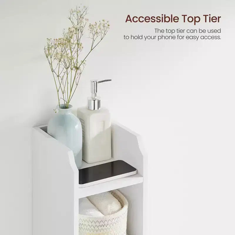 Meuble bas de salle de bain autoportant étroit en gris tourterelle/blanc avec porte, 4 étagères, usage individuel