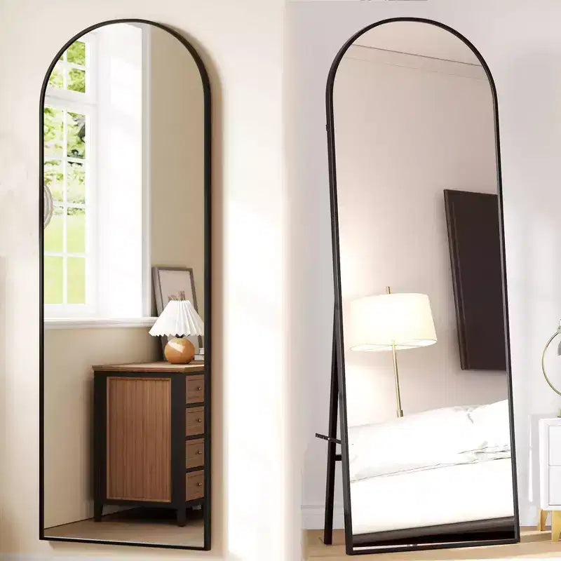 Miroir plein pied arche noir 65" – Autonome / Mural / Inclinable, 1 personne