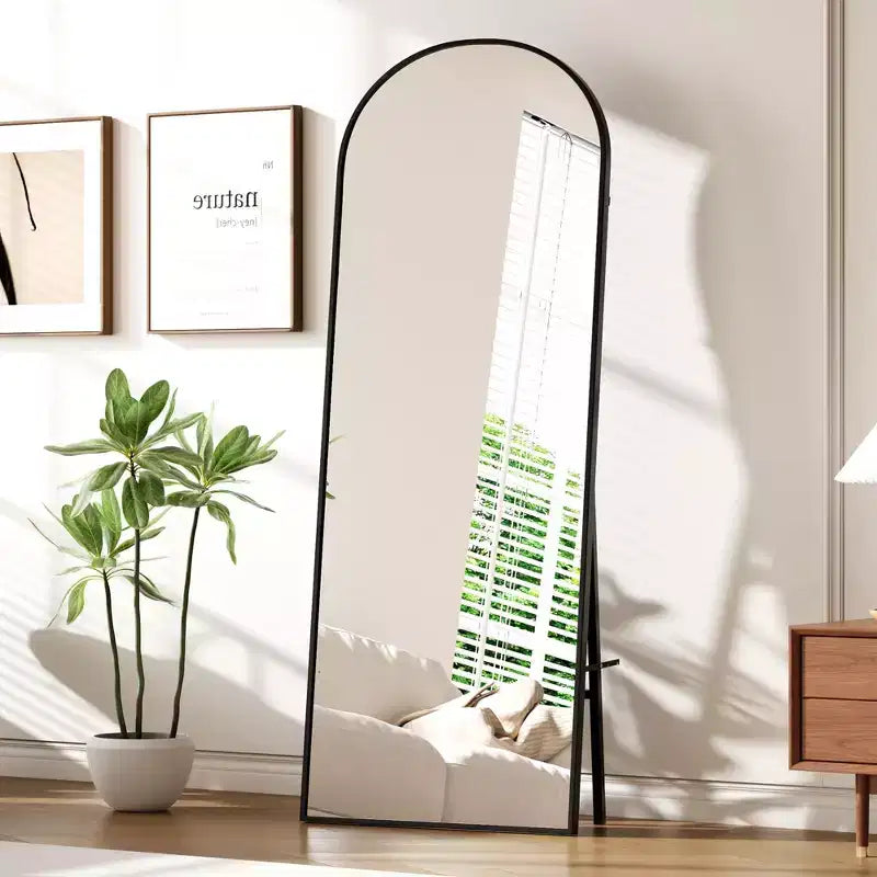Miroir plein pied arche noir 65" – Autonome / Mural / Inclinable, 1 personne