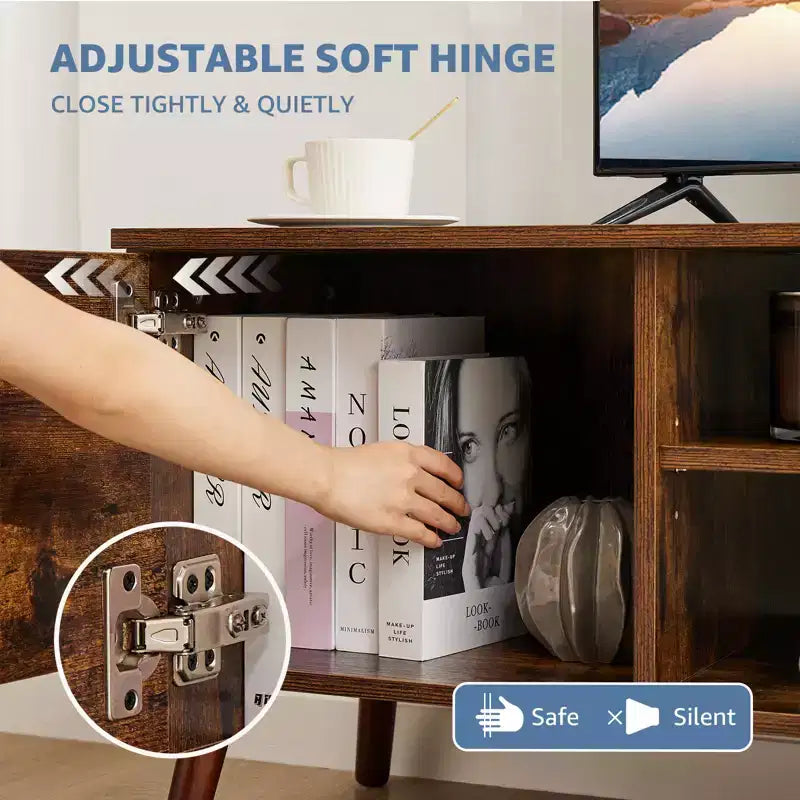 Meuble TV moderne noir/marron pour téléviseurs de 55 à 60 po, étagères ouvertes, assemblage par 1 personne