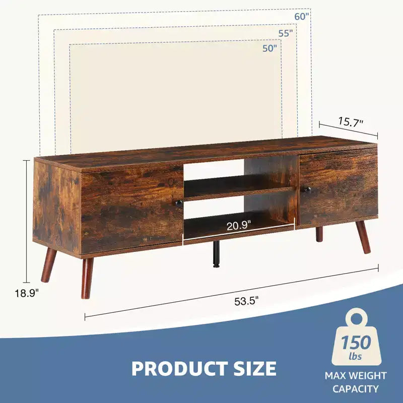 Meuble TV moderne noir/marron pour téléviseurs de 55 à 60 po, étagères ouvertes, assemblage par 1 personne