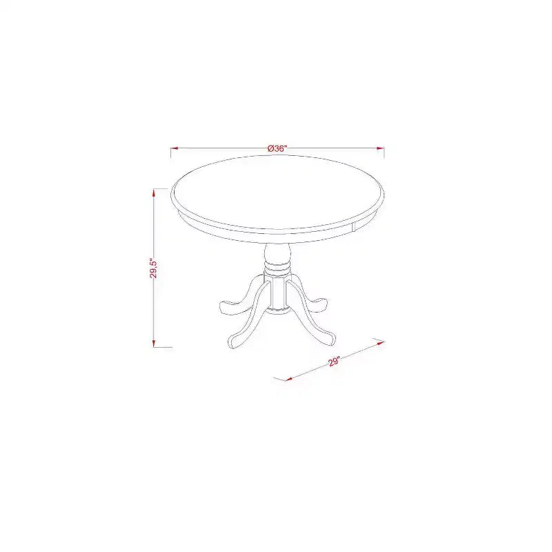Ensemble de salle à manger 5 pièces rond sur pied en lin blanc et merisier, 4 places