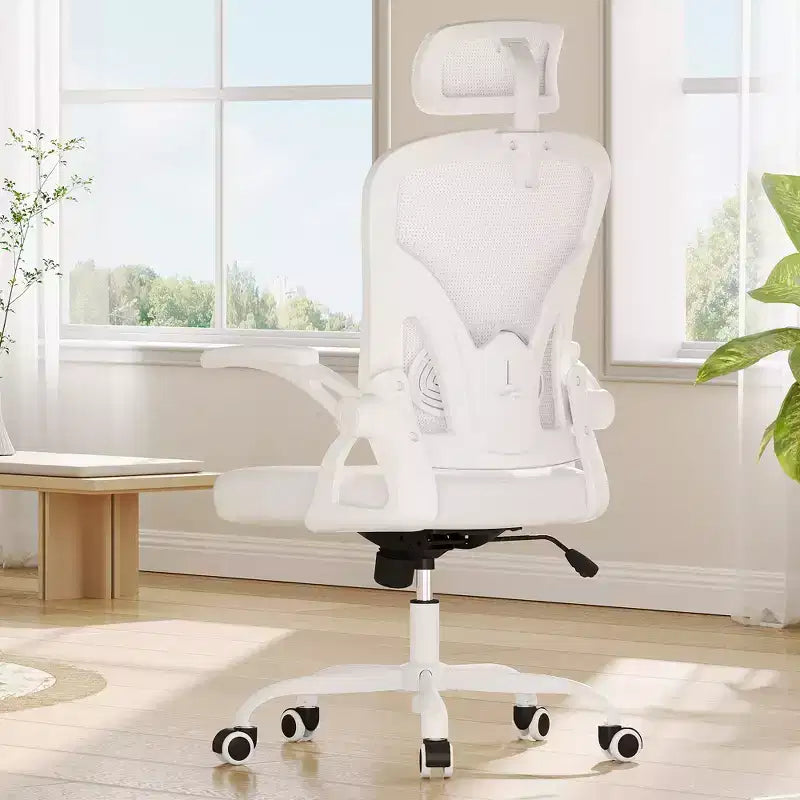 Chaise de bureau blanche, dossier bas, accoudoirs relevables, 1 place