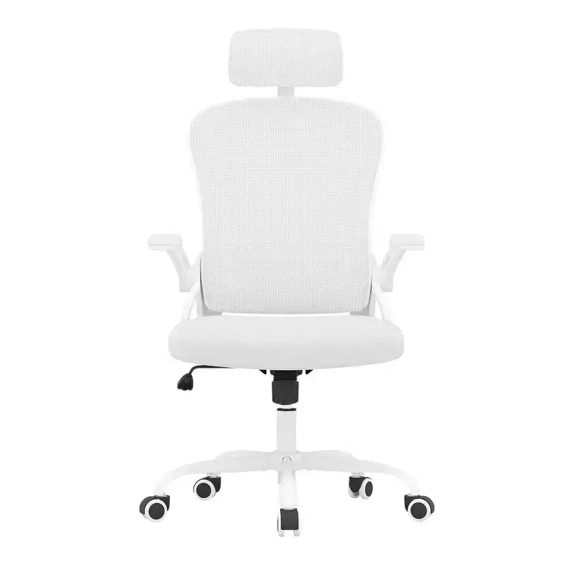Chaise de bureau blanche, dossier bas, accoudoirs relevables, 1 place