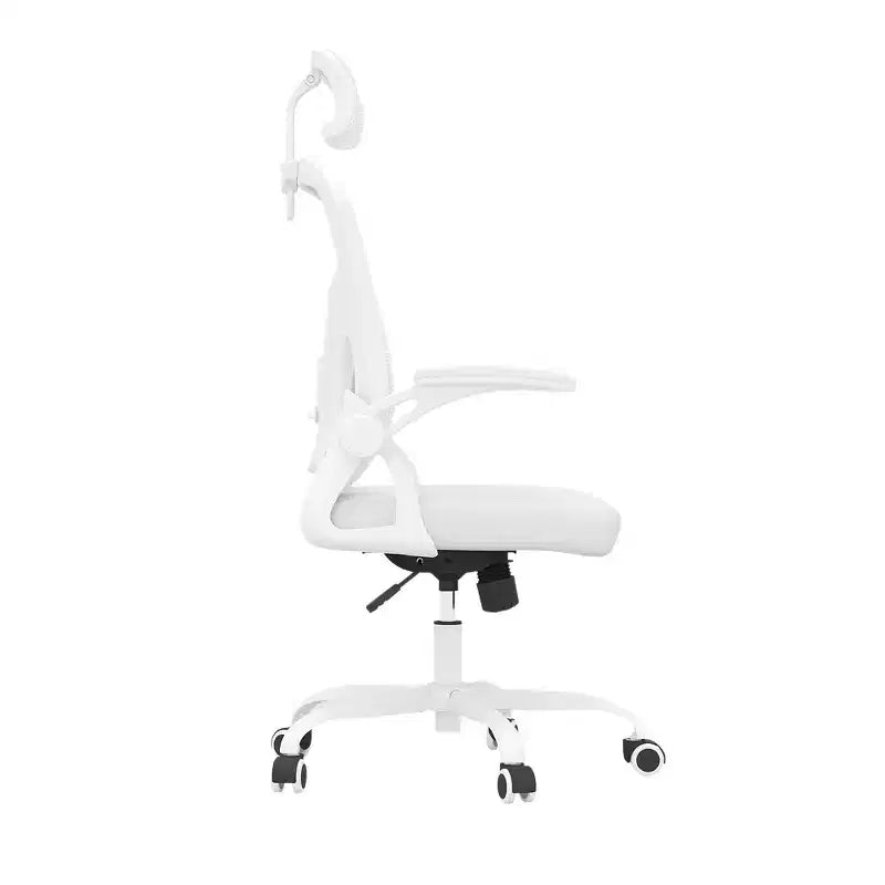 Chaise de bureau blanche, dossier bas, accoudoirs relevables, 1 place
