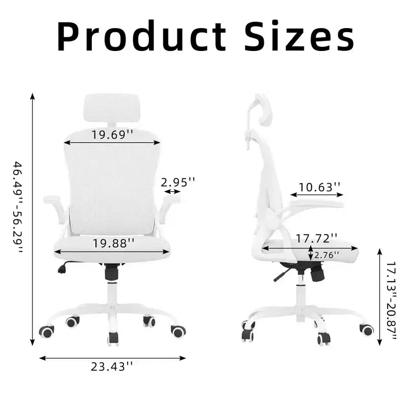 Chaise de bureau blanche, dossier bas, accoudoirs relevables, 1 place