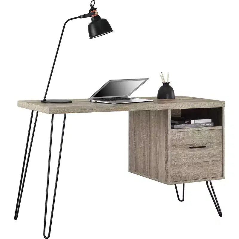 Bureau informatique blanc 45" avec tiroir et pieds en métal – 1 personne