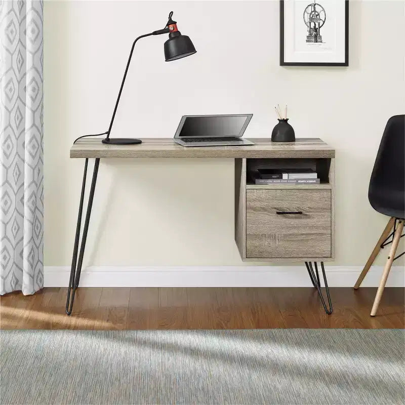 Bureau informatique blanc 45" avec tiroir et pieds en métal – 1 personne