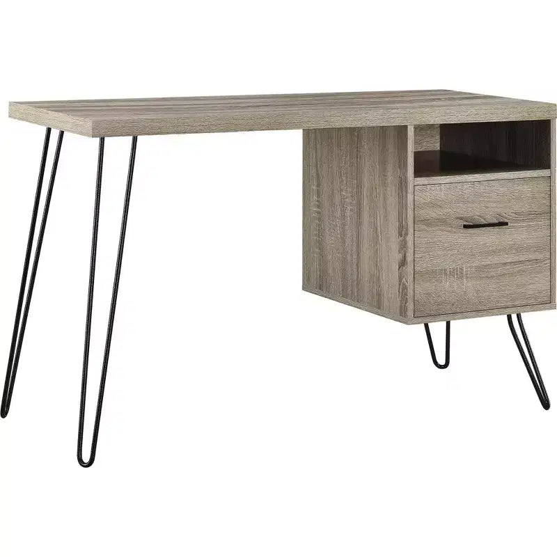 Bureau informatique blanc 45" avec tiroir et pieds en métal – 1 personne