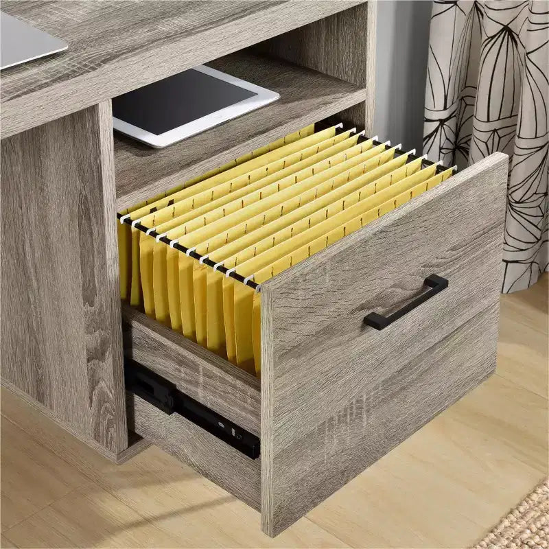 Bureau informatique blanc 45" avec tiroir et pieds en métal – 1 personne