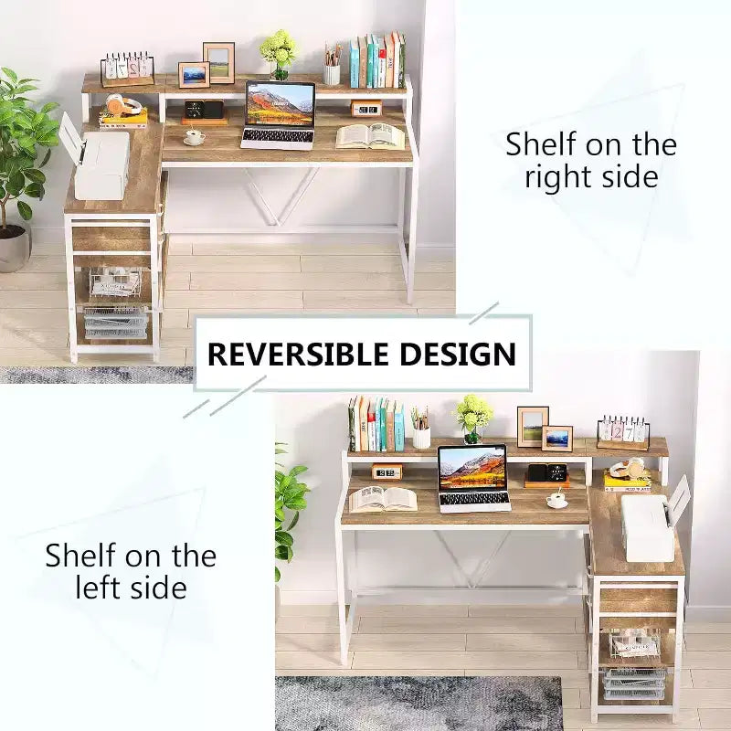 Bureau d'angle pour ordinateur – Gris/Noir, Blanc, Marron/Blanc | En L, 1 personne