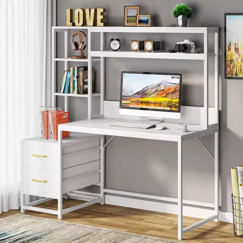 Bureau d'angle pour ordinateur – Gris/Noir, Blanc, Marron/Blanc | En L, 1 personne