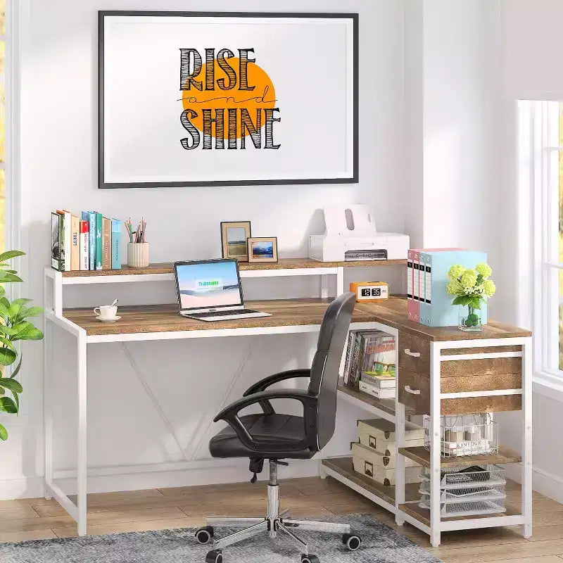Bureau d'angle pour ordinateur – Gris/Noir, Blanc, Marron/Blanc | En L, 1 personne