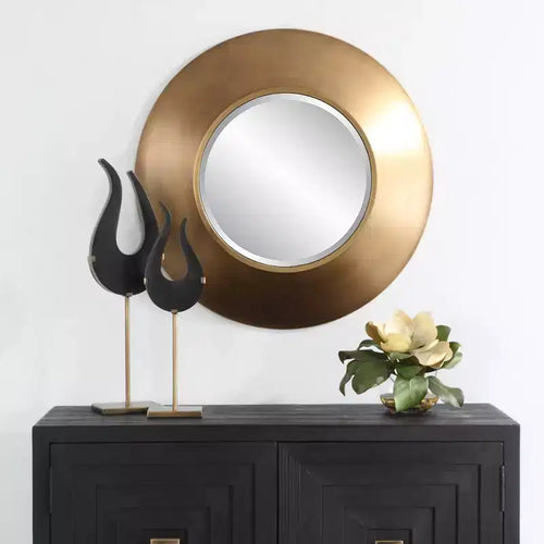 Miroir mural rond doré antique, simple, 75 cm