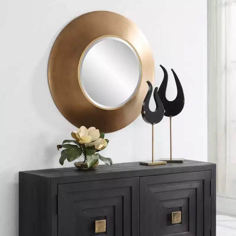Miroir mural rond doré antique, simple, 75 cm