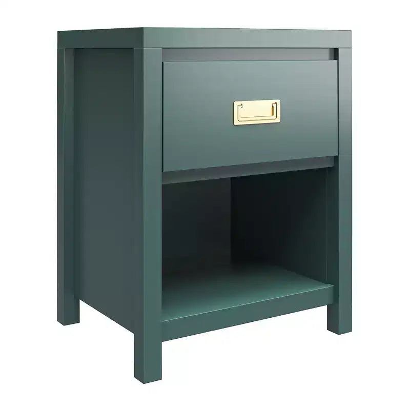 Table de chevet verte en MDF avec tiroir et niche ouverte, usage 1 personne