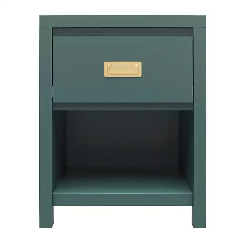 Table de chevet verte en MDF avec tiroir et niche ouverte, usage 1 personne