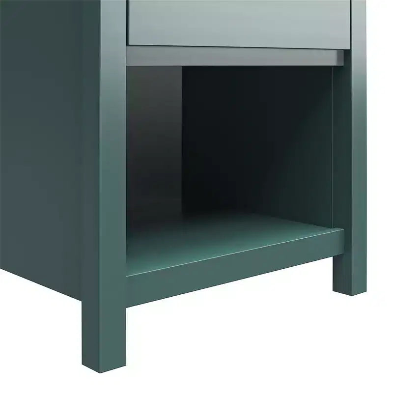 Table de chevet verte en MDF avec tiroir et niche ouverte, usage 1 personne