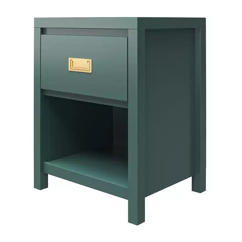 Table de chevet verte en MDF avec tiroir et niche ouverte, usage 1 personne