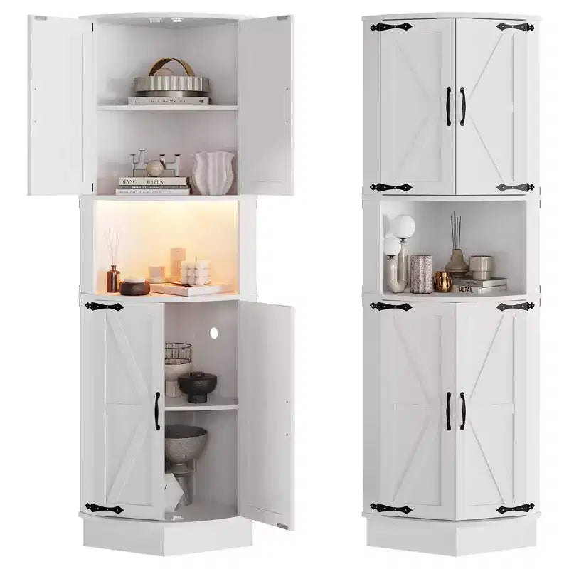 Meuble d'angle noir/marron/blanc | 4 portes de grange | 5 niveaux | Autonome | Assemblage par 1 personne
