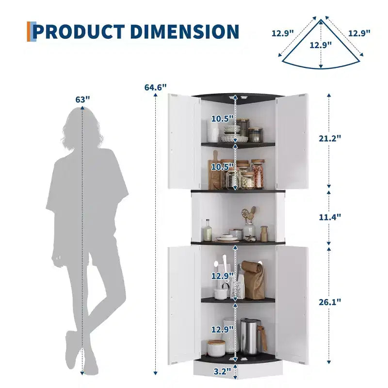 Meuble d'angle noir/marron/blanc | 4 portes de grange | 5 niveaux | Autonome | Assemblage par 1 personne