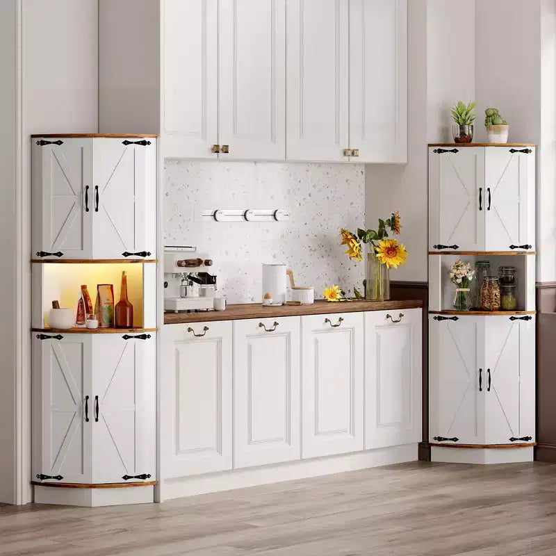 Meuble d'angle noir/marron/blanc | 4 portes de grange | 5 niveaux | Autonome | Assemblage par 1 personne