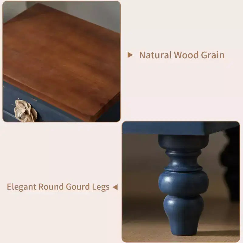 Table de chevet bleue à 3 tiroirs, style fermier, pour 1