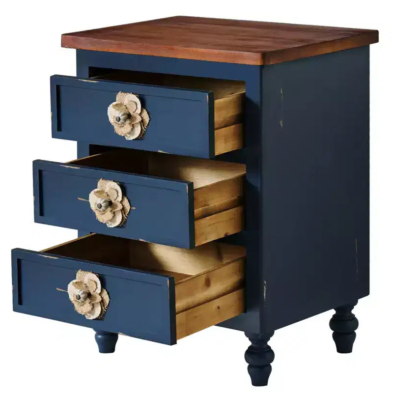 Table de chevet bleue à 3 tiroirs, style fermier, pour 1