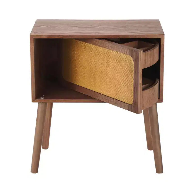 Table de chevet rotative en rotin beige avec compartiments cachés, simple