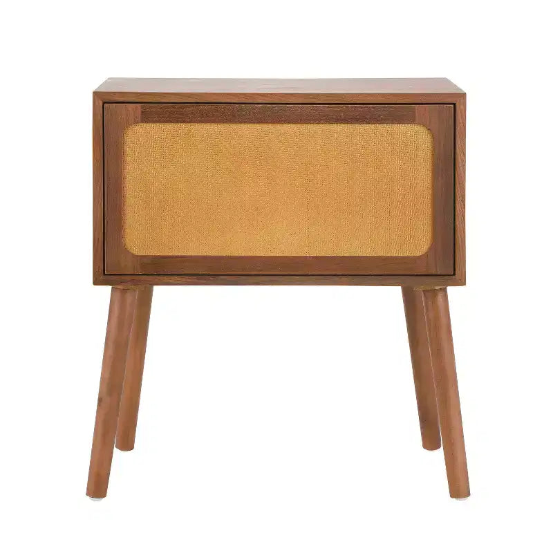 Table de chevet rotative en rotin beige avec compartiments cachés, simple