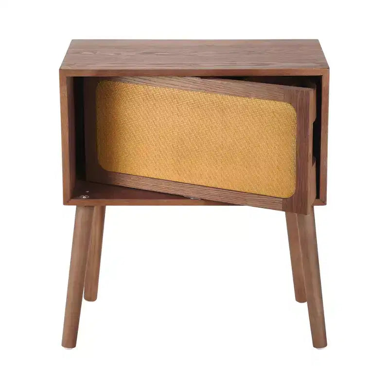 Table de chevet rotative en rotin beige avec compartiments cachés, simple