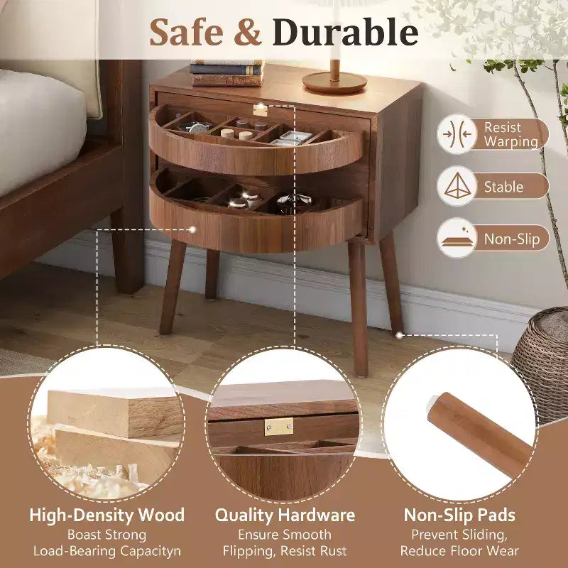 Table de chevet rotative en rotin beige avec compartiments cachés, simple